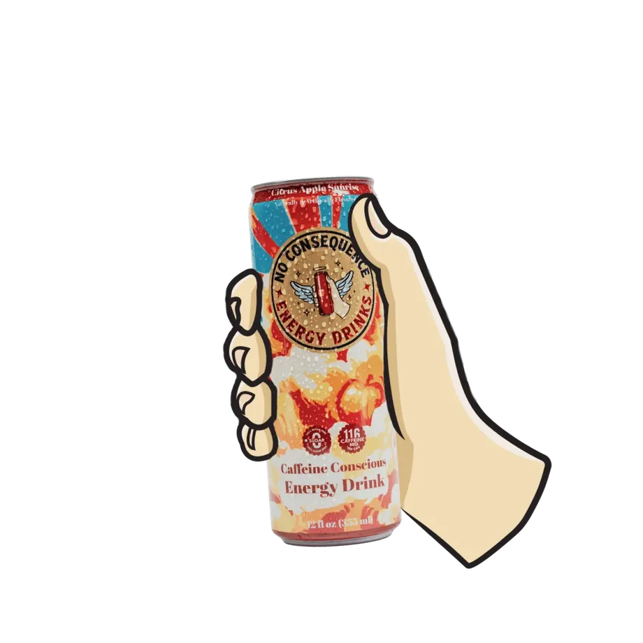 Hand holding a haloed No Consequence Citrus Apple Sunrise can